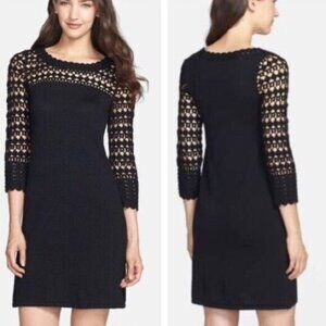 LILLY PULITZER Kariana Dress Black Crochet  Merino Wool 3/4 Sleeve Size XS